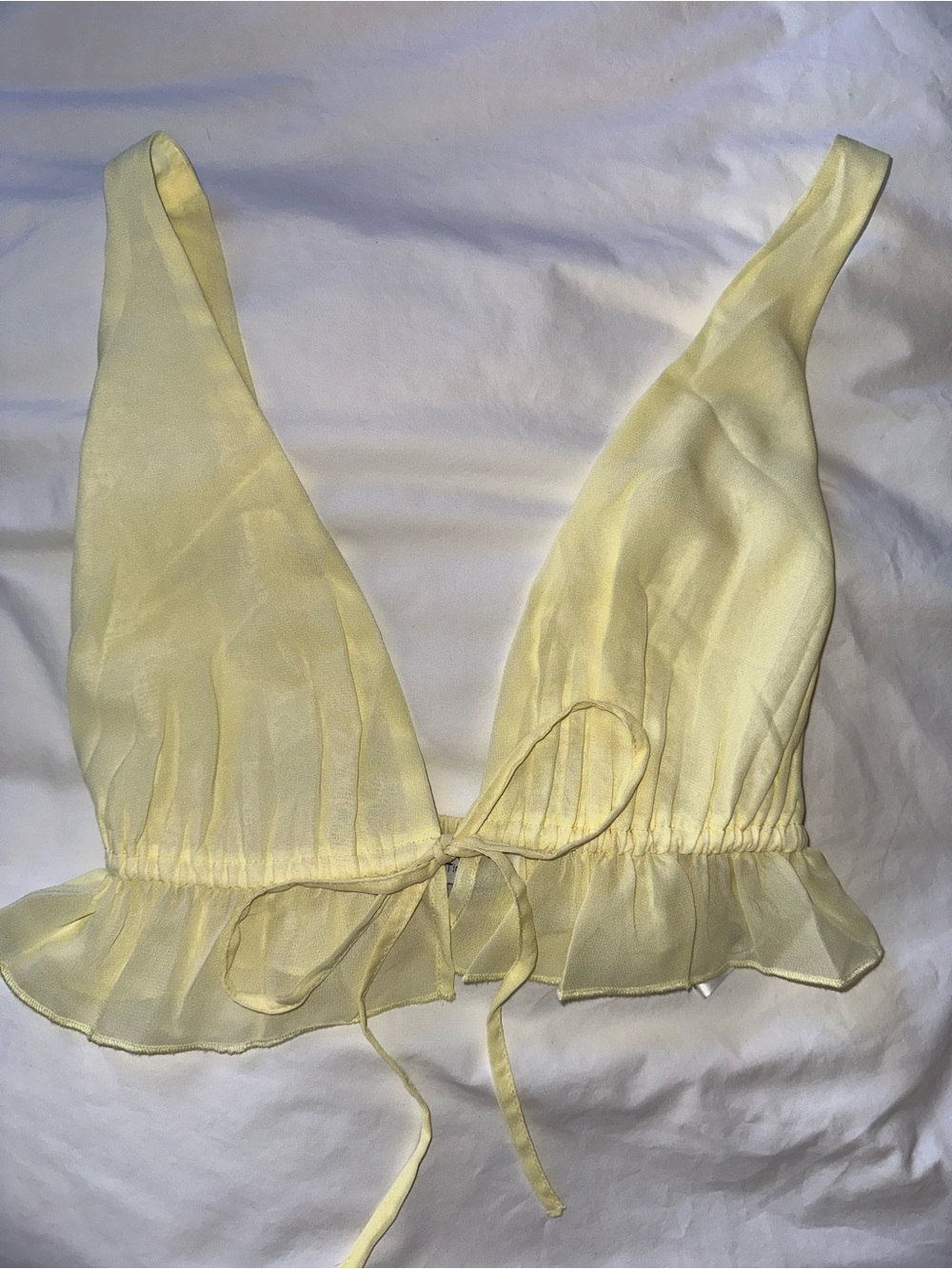 SLIGHTLY SHEER RUFFLED YELLOW BRALETTE TOP